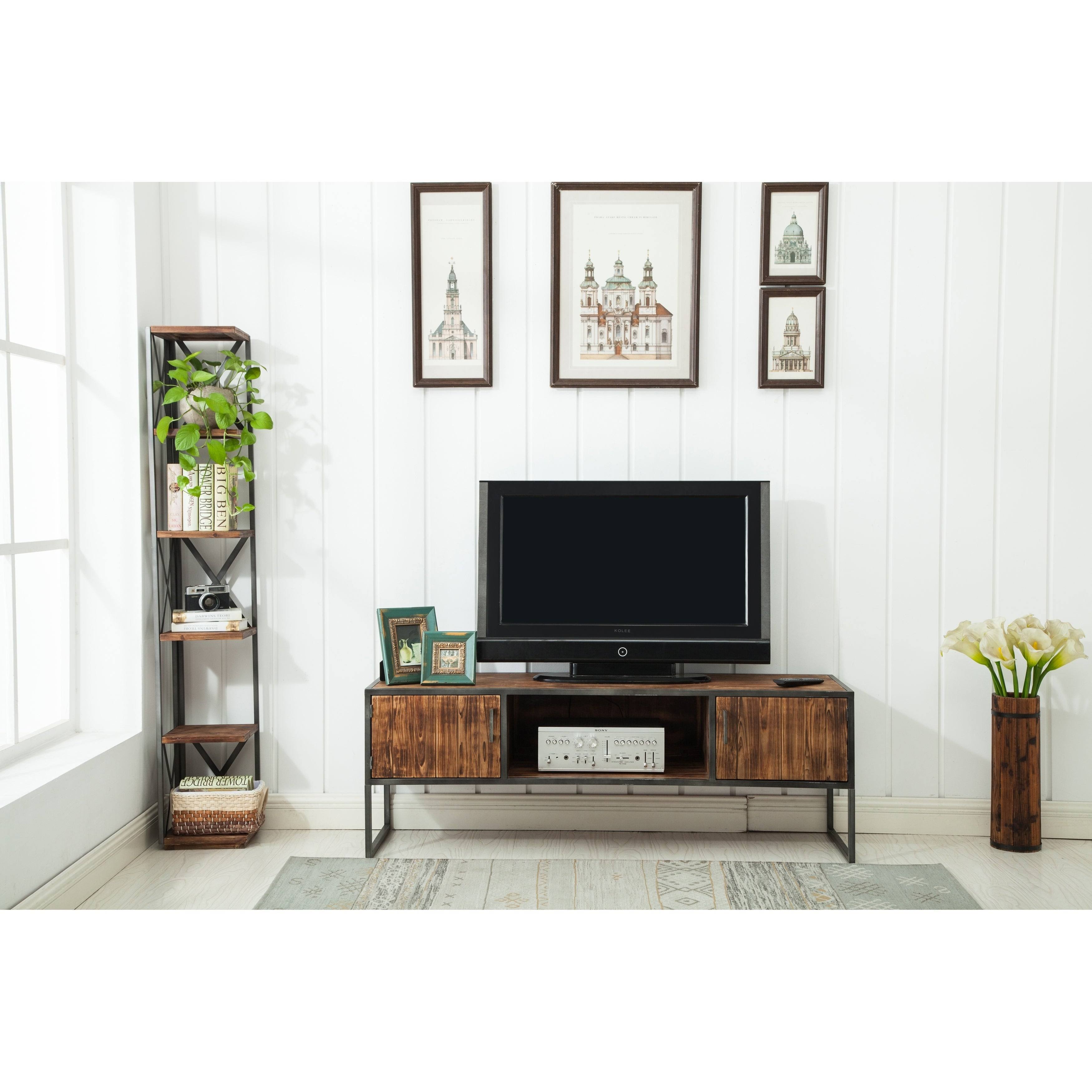 Natural Wood and Metal Media Console L604