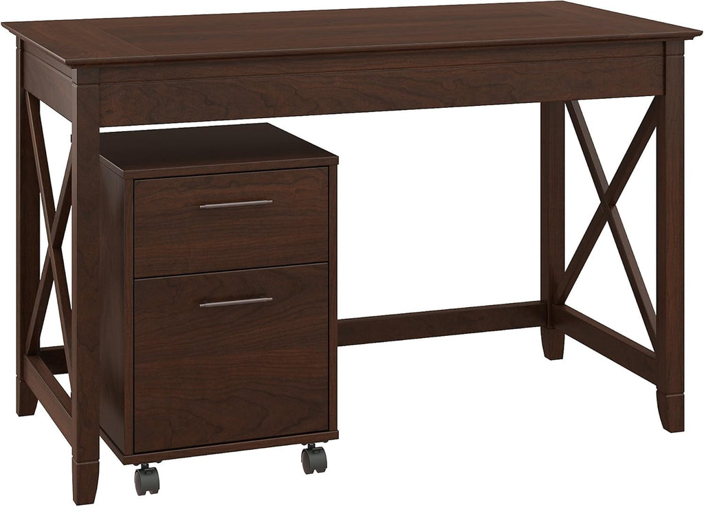 48W Writing Desk with 2 Drawer Mobile File Cabinet in Bing Cherry R924