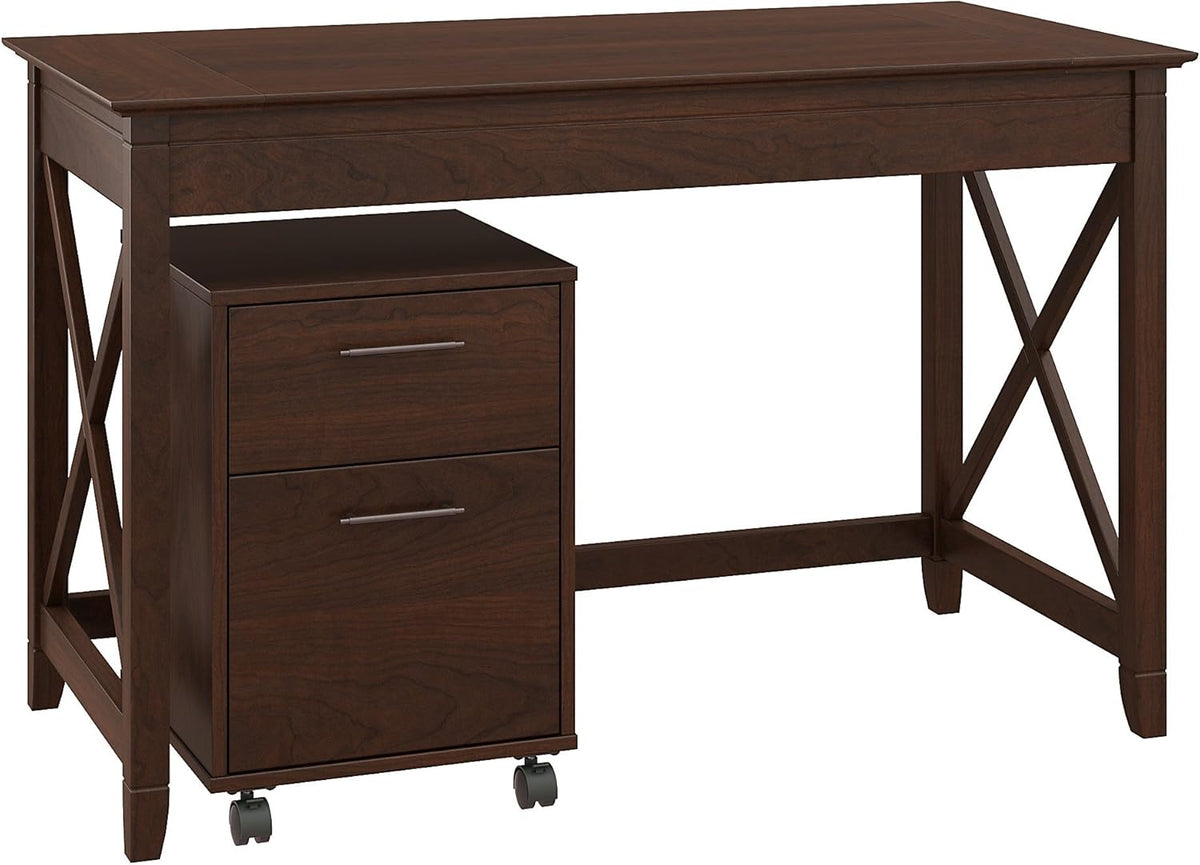 48W Writing Desk with 2 Drawer Mobile File Cabinet in Bing Cherry R924