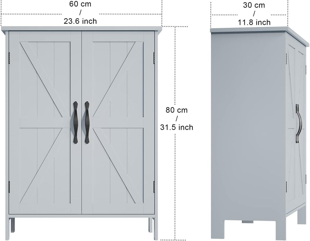 Gray Wooden Bathroom Floor Storage Cabinet with 2 Doors & Adjustable Shelves I9058