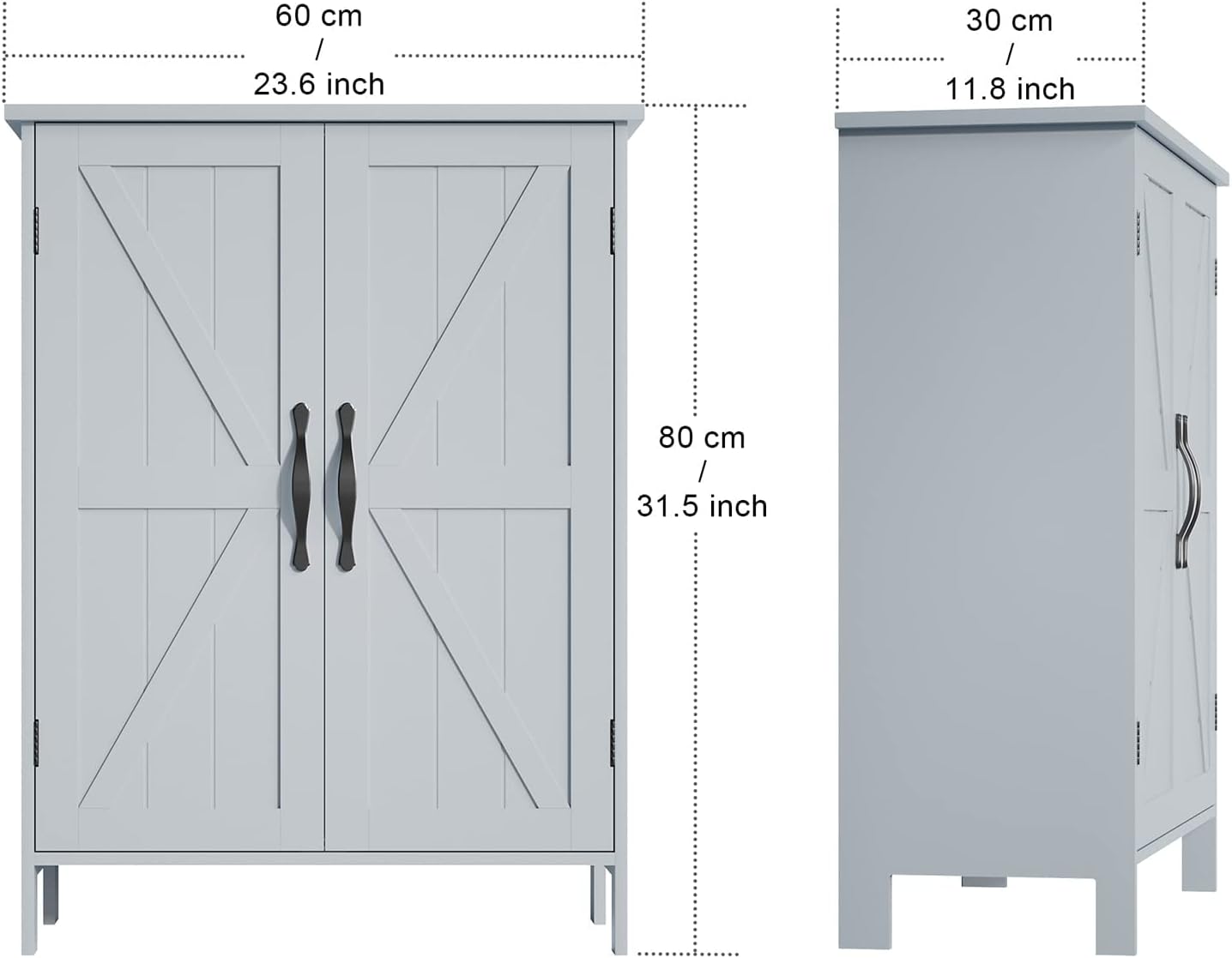 Gray Wooden Bathroom Floor Storage Cabinet with 2 Doors & Adjustable Shelves I9058