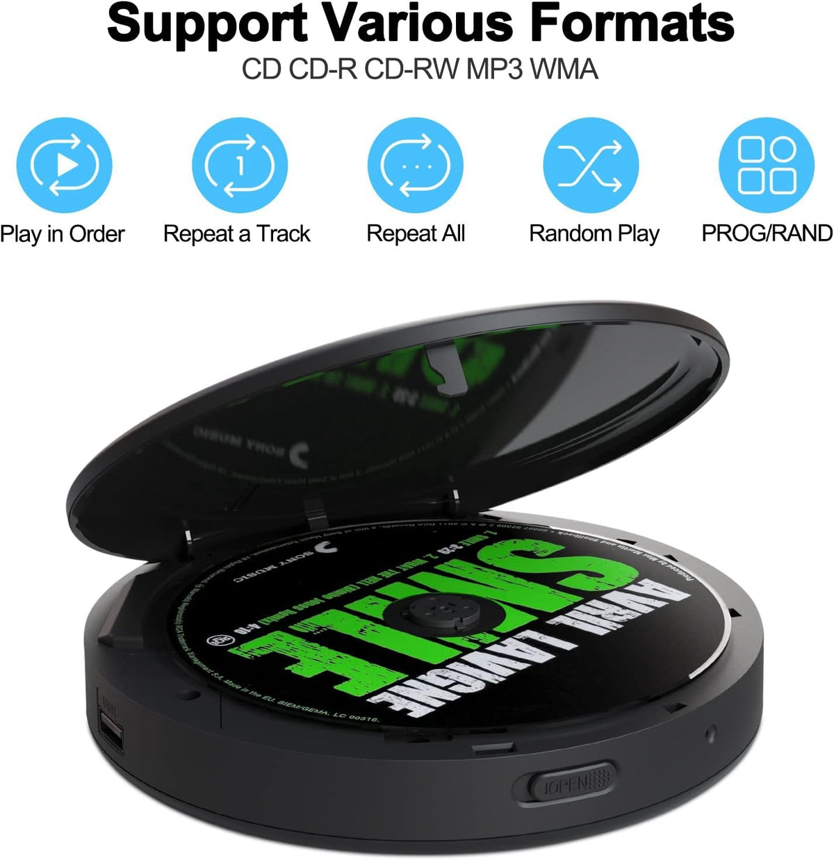Rechargeable CD Player with Bluetooth, Black, Pack of 2 J969