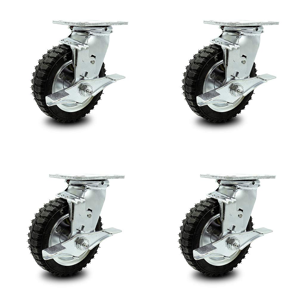 10" Pneumatic Rigid Caster, Black Rubber Wheel, 350 lbs. Capacity, Pack of 2 Q830
