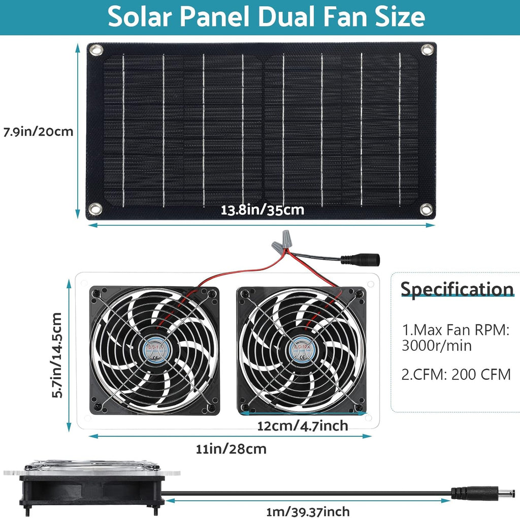 Solar Powered Dual Fan 10W 12V Exhaust Fan Pack of 2 W9760