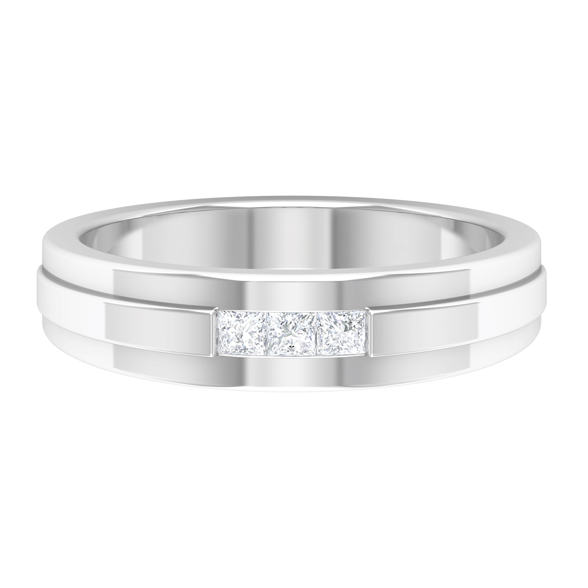 925 Sterling Silver Princess Cut Moissanite Band Ring E817