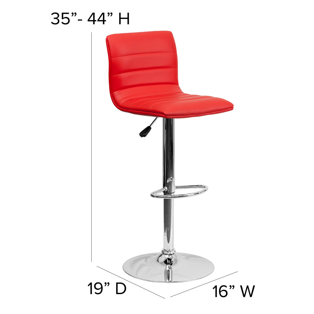 Red Vinyl Upholstered Mid-Back Stool with Chrome Pedestal Base W50539