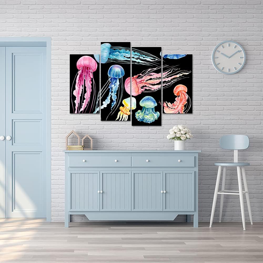 4 Piece Jellyfish Canvas Wall Art Framed Ready to Hang S2669