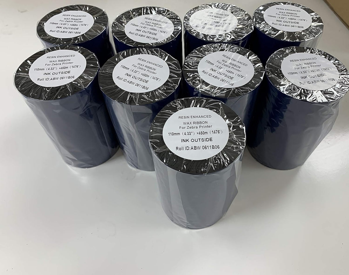 Black Standard Resin-Enhanced Wax Thermal Transfer Printer Ribbon 9-Rolls D886