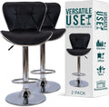 Adjustable Black Bar Stool Set of 2 with Polished Chrome Swivel Base G125