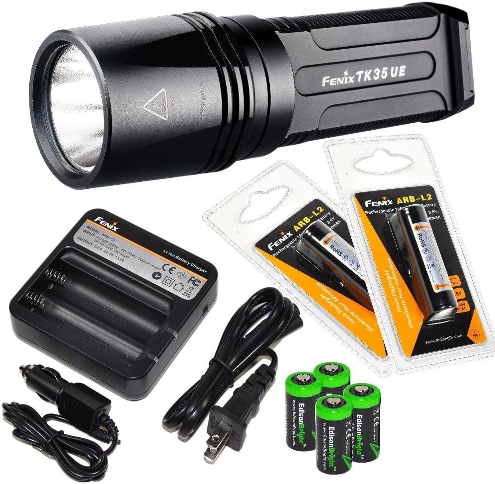 2000 Lumen CREE XHP 50 LED Tactical Flashlight with 2 x 2600mAh Li-ion rechargeable batteries, 4 x CR123A Lithium batteries, 18650 battery charger D500