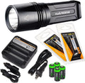 2000 Lumen CREE XHP 50 LED Tactical Flashlight with 2 x 2600mAh Li-ion rechargeable batteries, 4 x CR123A Lithium batteries, 18650 battery charger D500