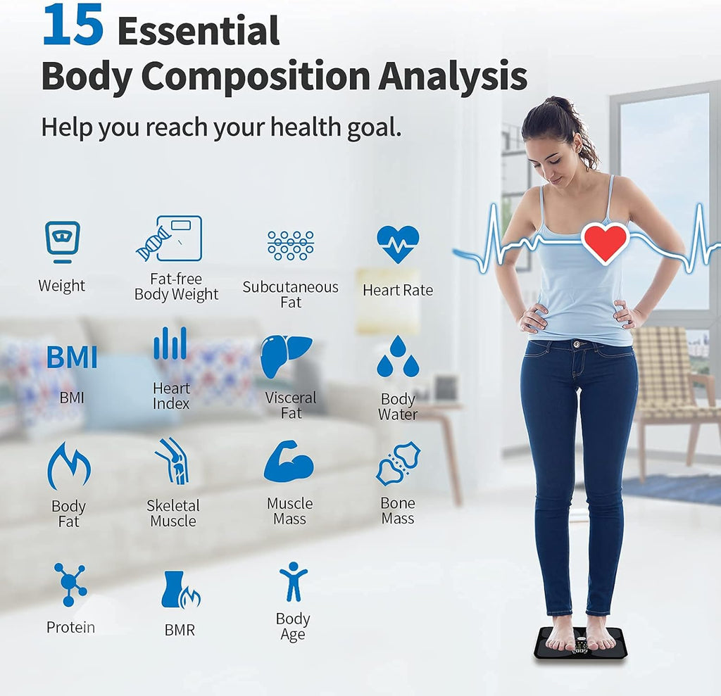 Body Weight and Fat Scale with Bluetooth, 15 Body Composition Analyzer, Pack of 2 F56741