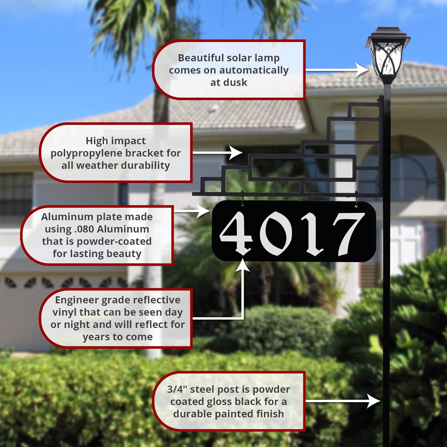 Reflective Address Sign with Solar Light (47 Pole) R383485