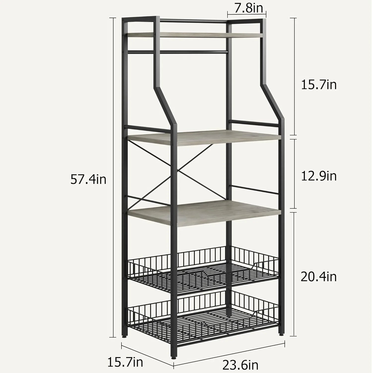 Rustic Gray 5-Tier Microwave Stand with Anti-Tip Kit E36690