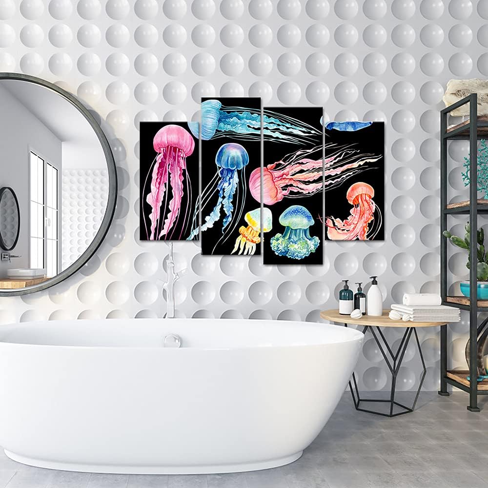 4 Piece Jellyfish Canvas Wall Art Framed Ready to Hang S2669