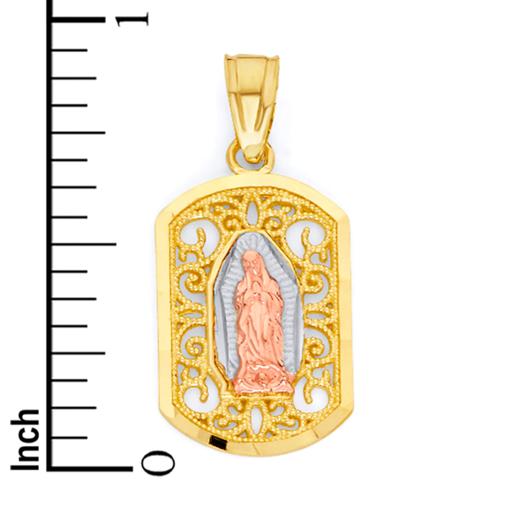 10k Real Solid Tricolor Gold Virgin Mary Pendant with Intricate Detail K983995