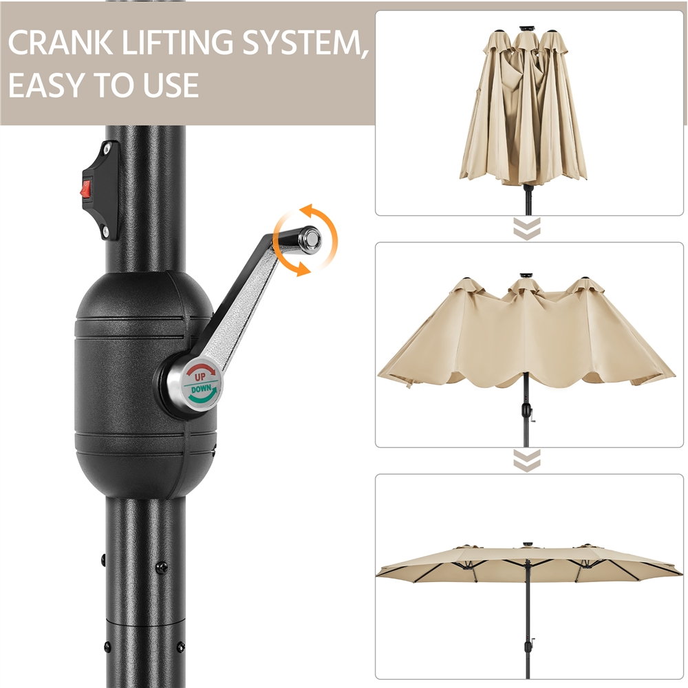 Tan 13ft Patio Umbrella with Solar Lights B6254
