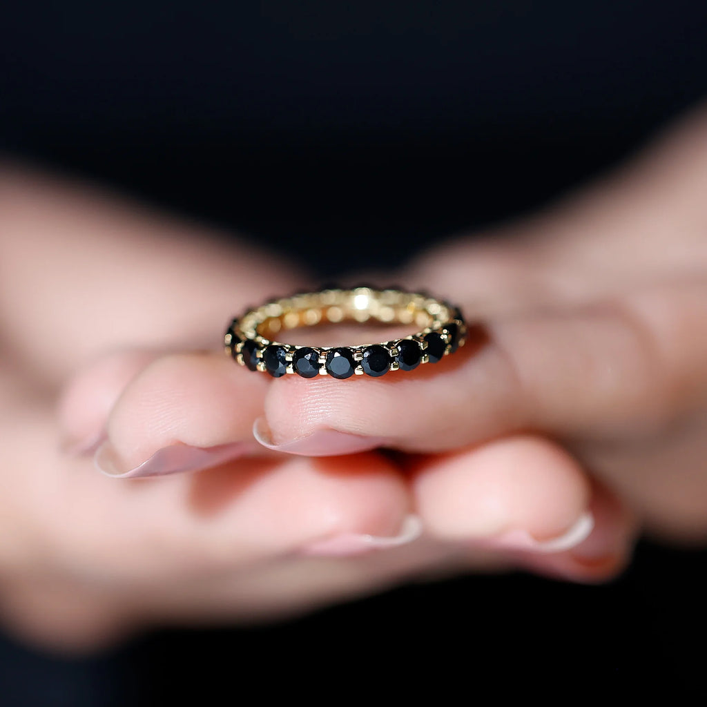 Black Onyx Eternity Ring 10K Yellow Gold X38583