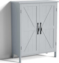 Gray Wooden Bathroom Floor Storage Cabinet with 2 Doors & Adjustable Shelves I9058