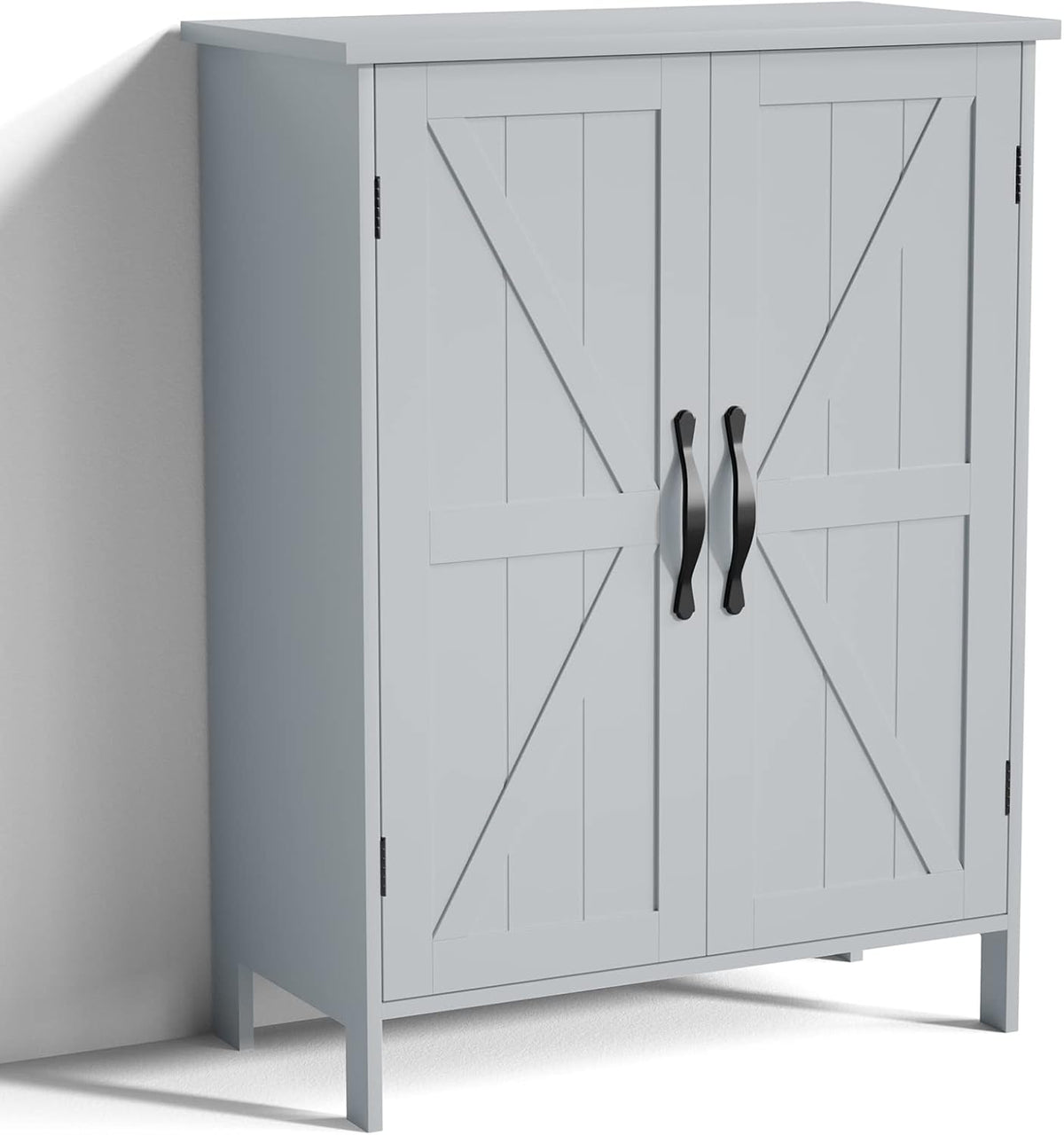 Gray Wooden Bathroom Floor Storage Cabinet with 2 Doors & Adjustable Shelves I9058