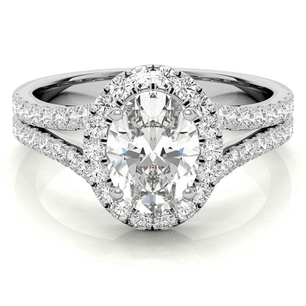 1Ct Oval Halo Split Shank Moissanite 925 Silver Sterling Engagement Ring S2362
