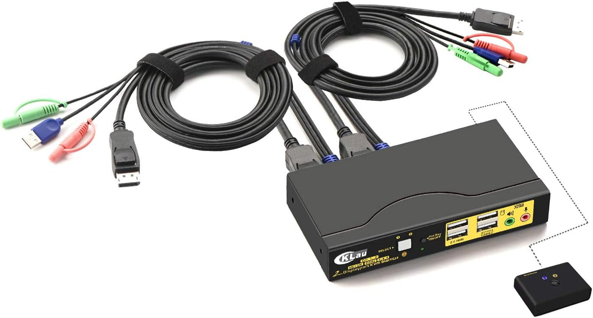 4Kx2K@60Hz DP 1.2 Dual Port Displayport KVM Switch with Audio and Cables Z251