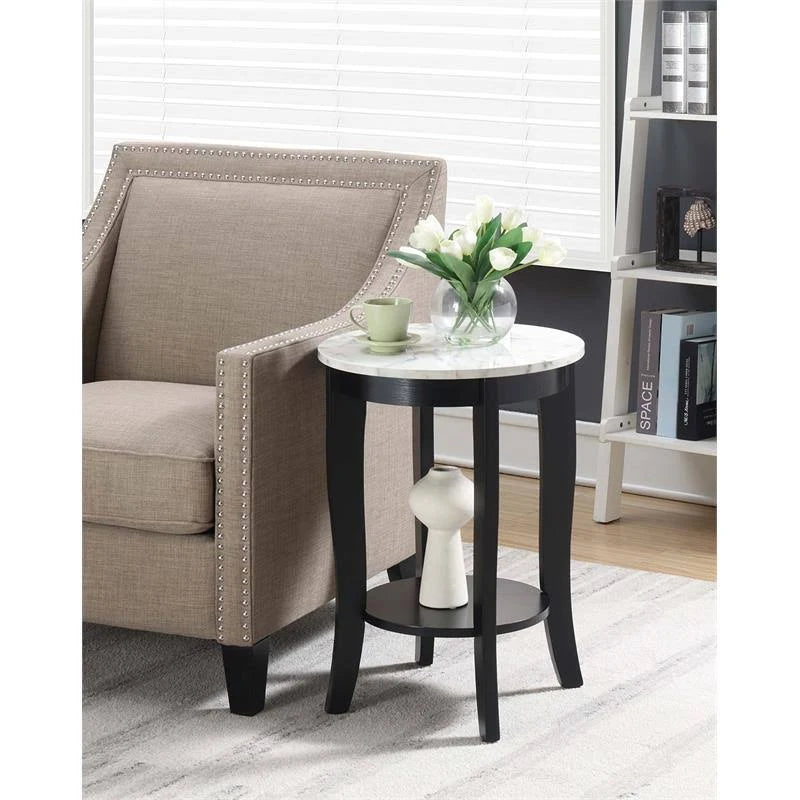 White Faux Marble Round End Table G83874