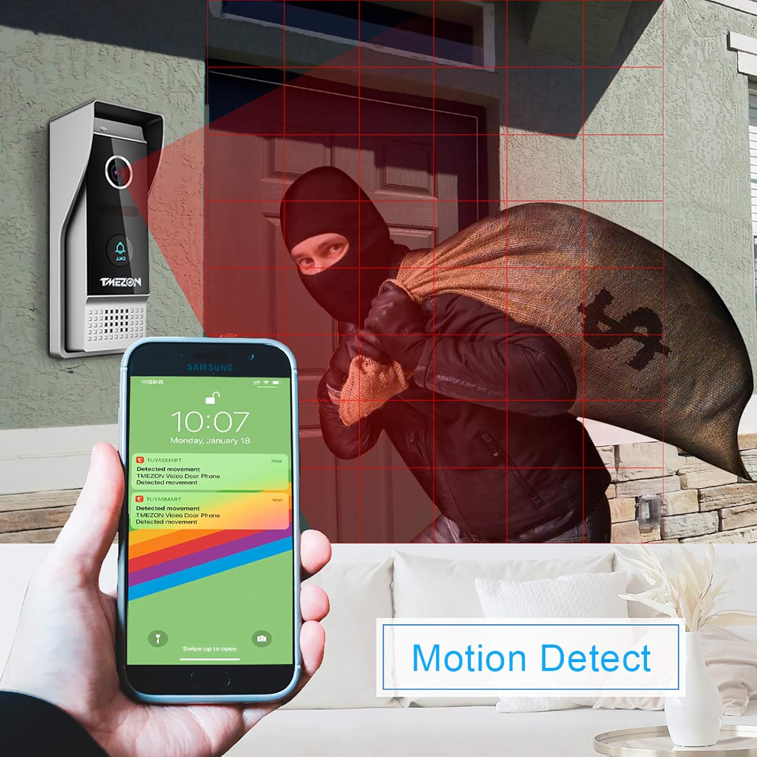 Wireless WIFI Video Door Phone IP Doorbell Intercom System with Camera 4 Wire 7 Inch Entry with 1x1080P Wired Camera Night Vision E6345