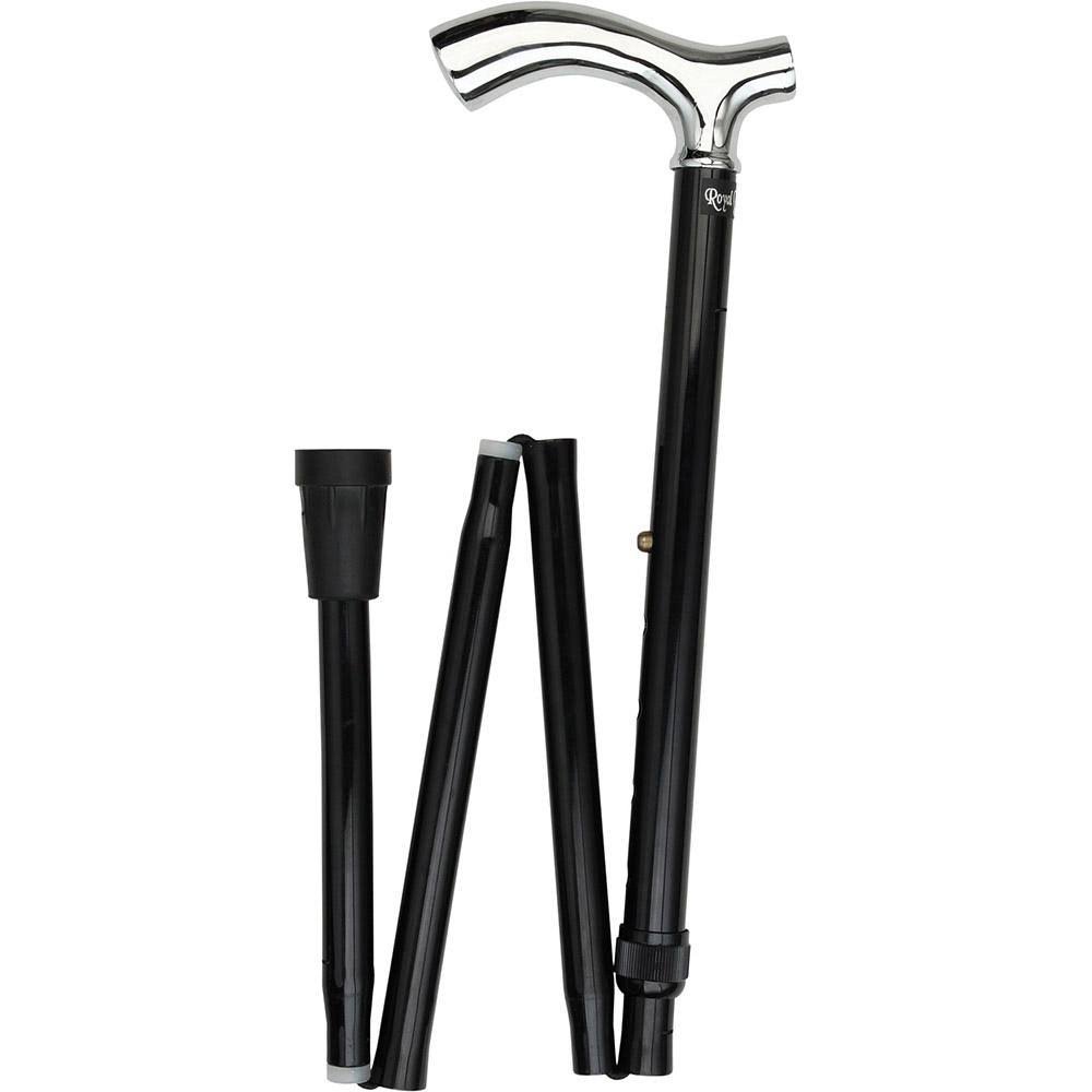 Chrome Plated Slim Line Walking Cane with Folding, Adjustable Black Aluminum Shaft R879154