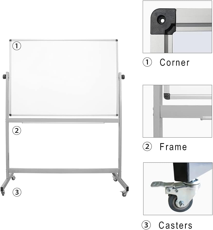36 x 60 Inch Rolling Double Sided Magnetic Whiteboard X7712