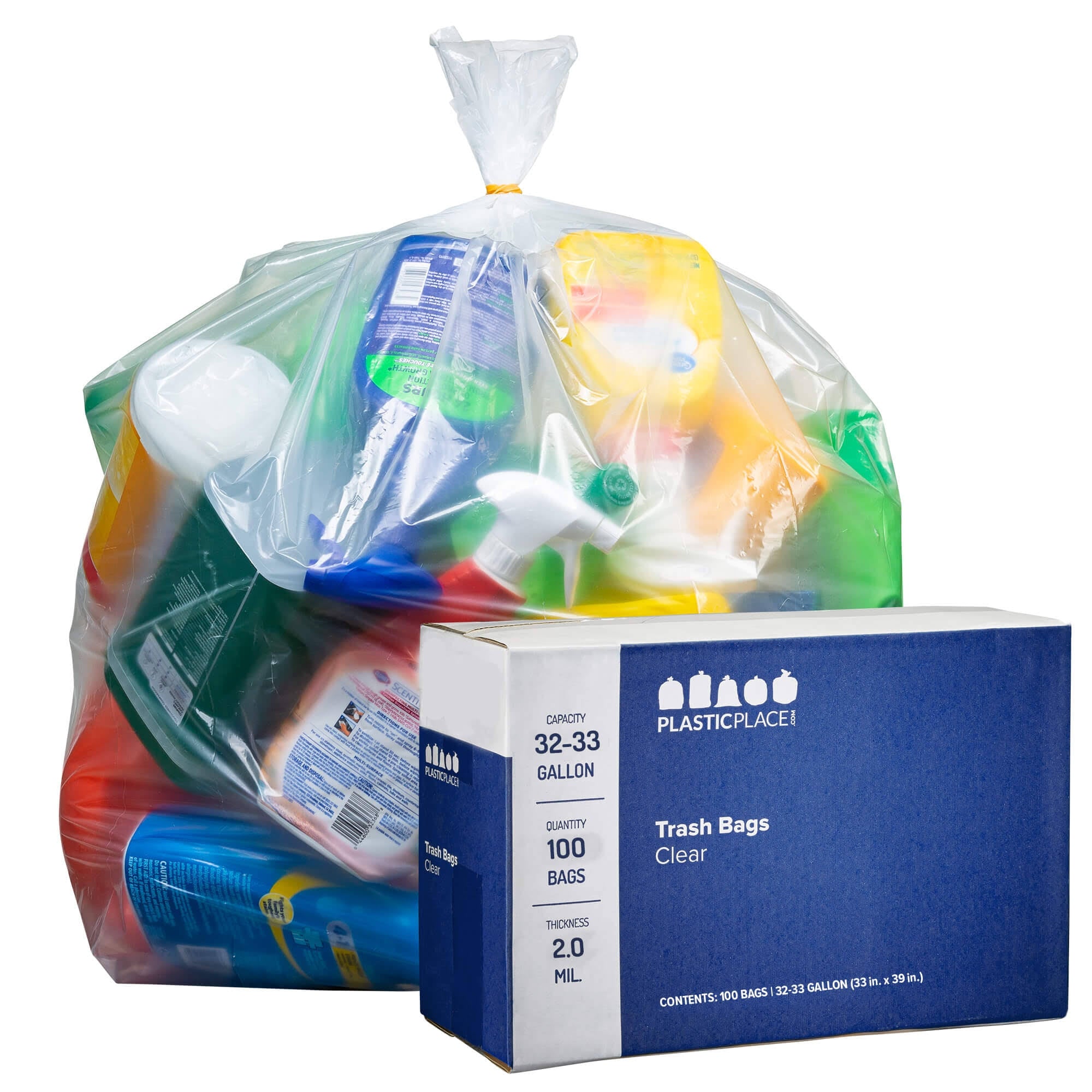 100 / Case 32-33 Gallon Clear Trash Bags 2.0 Mil N30883