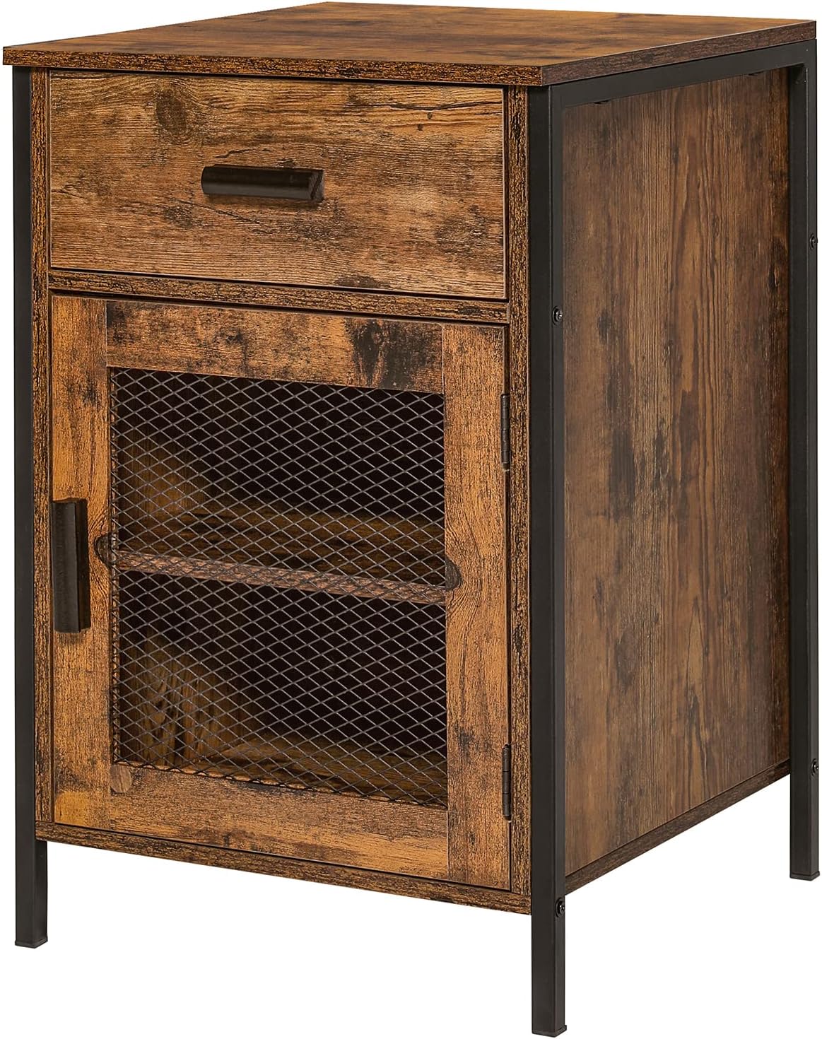 Rustic Brown End Table with Drawer and Mesh Door B292
