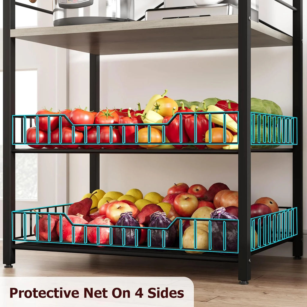 Rustic Gray 5-Tier Microwave Stand with Anti-Tip Kit E36690