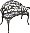 White Cast-Aluminum Metal Garden Bench with Floral Rose X9640