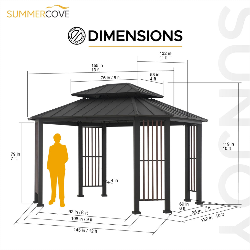 11 x 13 ft. 2-Tier Steel Hardtop Gazebo with Ceiling Hook T202