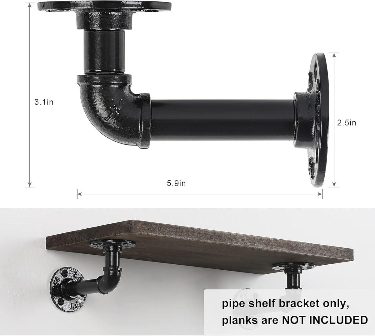 Industrial Pipe Shelving Brackets, Cast Iron, Black, 6 Pack of 2 C853