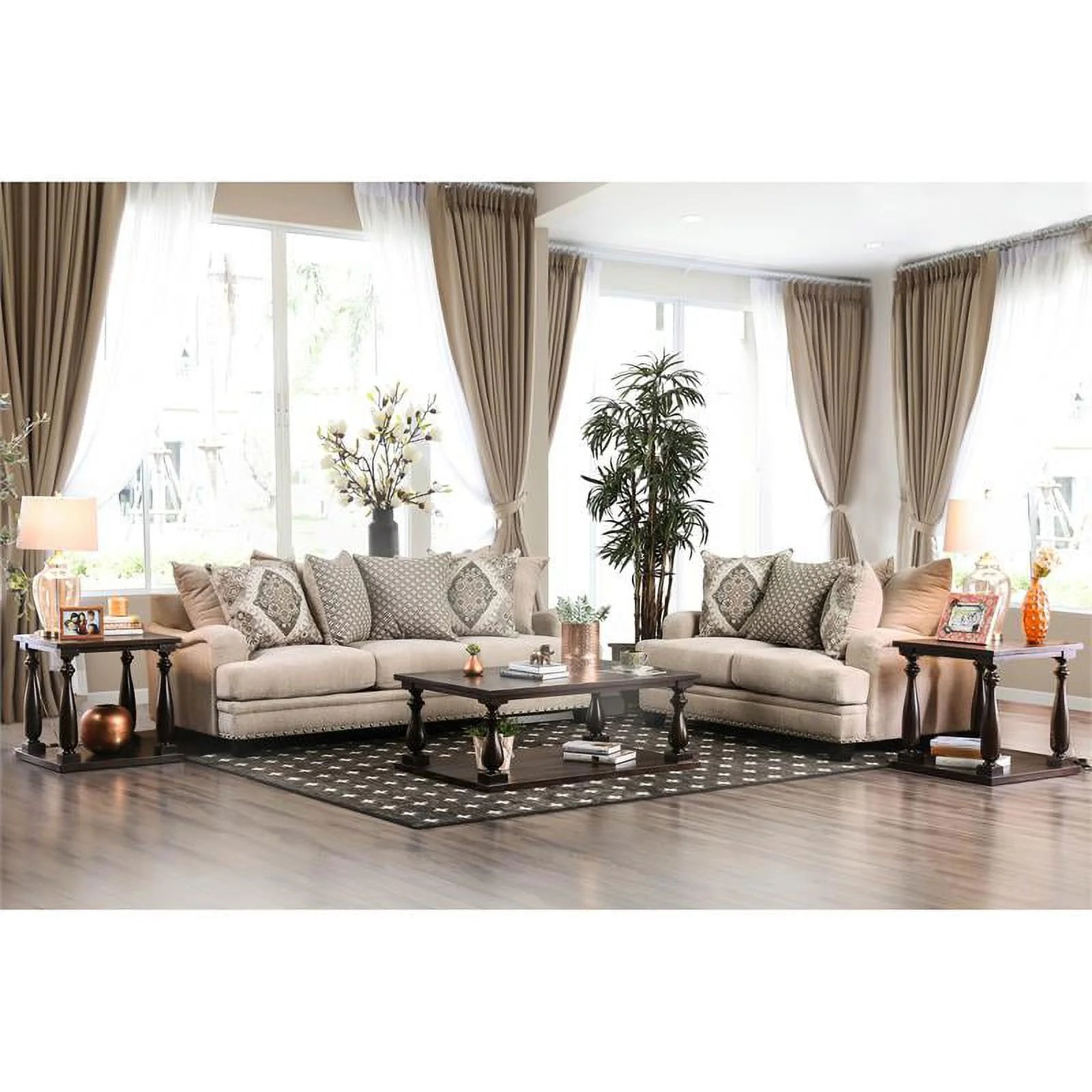 Brown Chenille Nail Head Loveseat N436