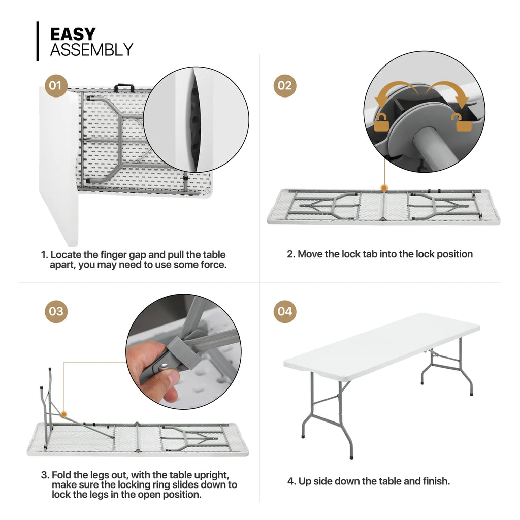 11 Pieces Heavy Duty Utility 8 Ft Folding Plastic Dining Table with Handle and Chair Set Q9539