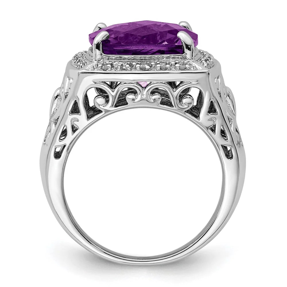 Rhodium-plated Amethyst and Diamond Ring I64389