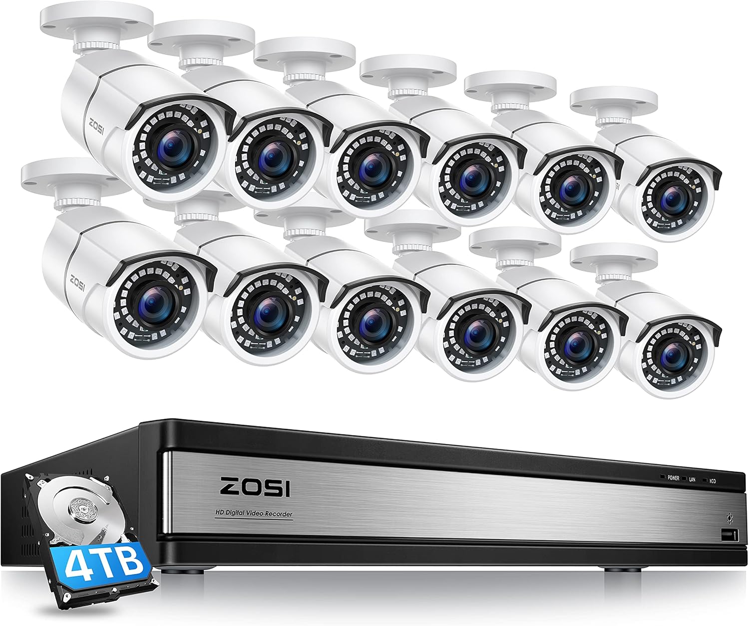 16 Channel 4in1 DVR Security Camera System with 4TB Hard Drive and 16 x 1080p CCTV Bullet Camera H838