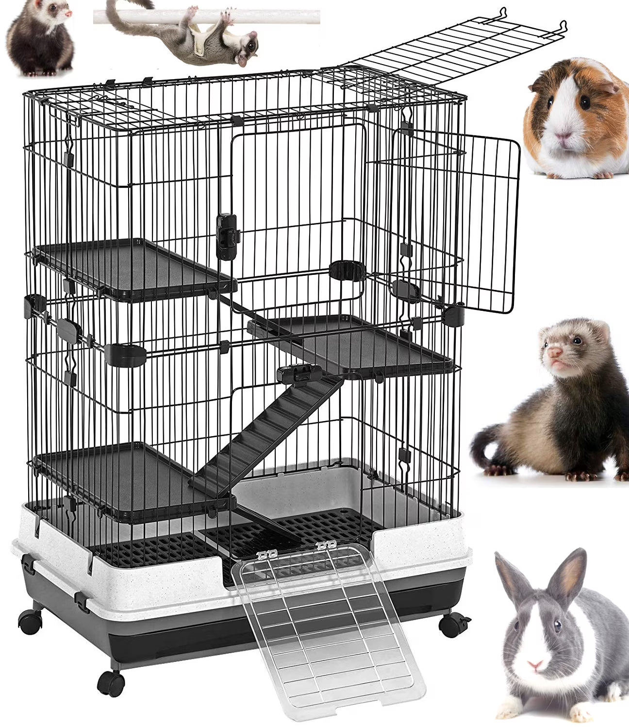 X-Large 43” 4-Story Indoor/Outdoor Rabbit Guinea Pig Hutch Cage with Washable Tray I464