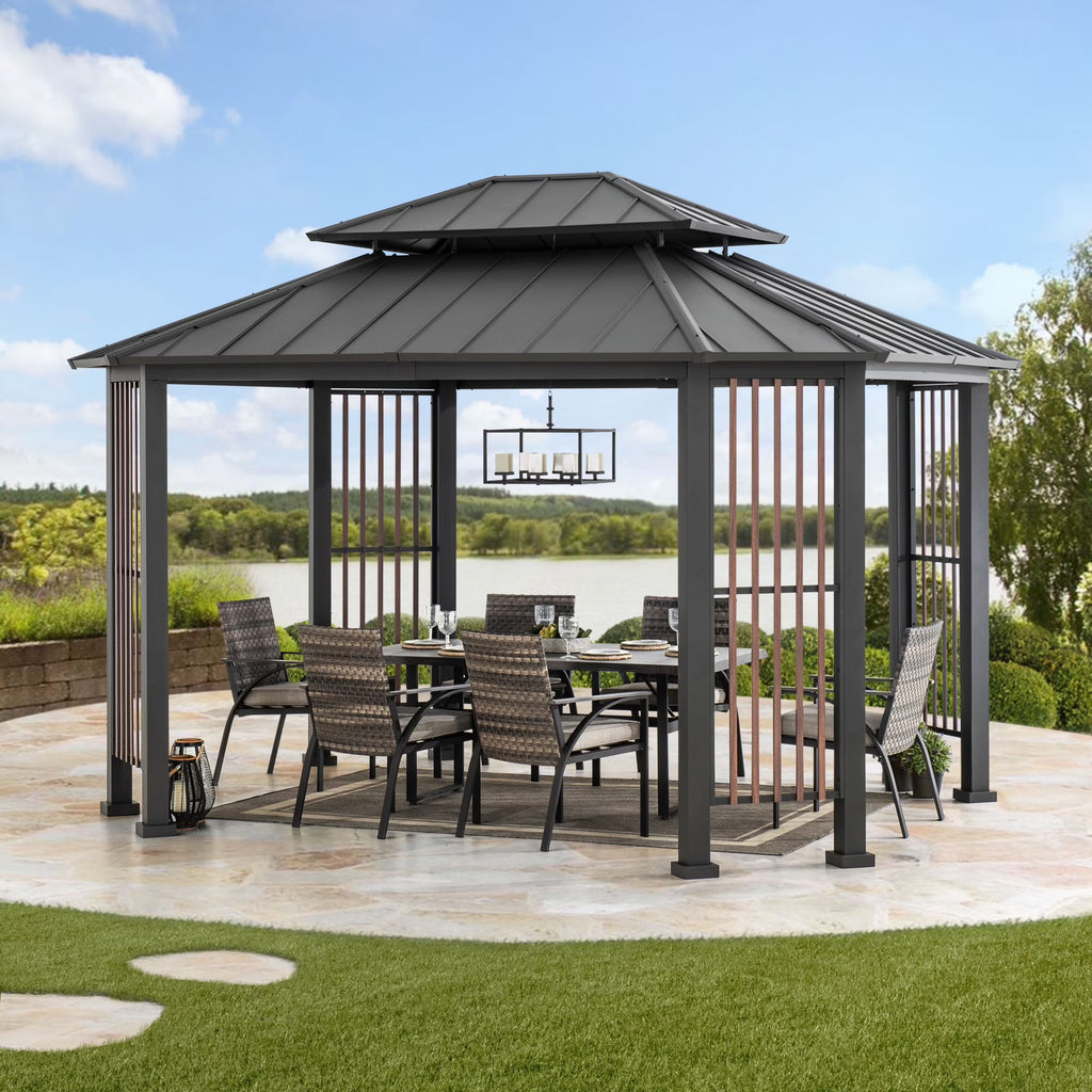 11 x 13 ft. 2-Tier Steel Hardtop Gazebo with Ceiling Hook T202