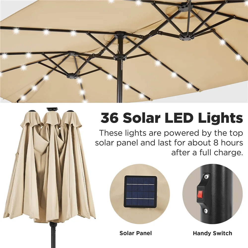 Tan 13ft Patio Umbrella with Solar Lights B6254