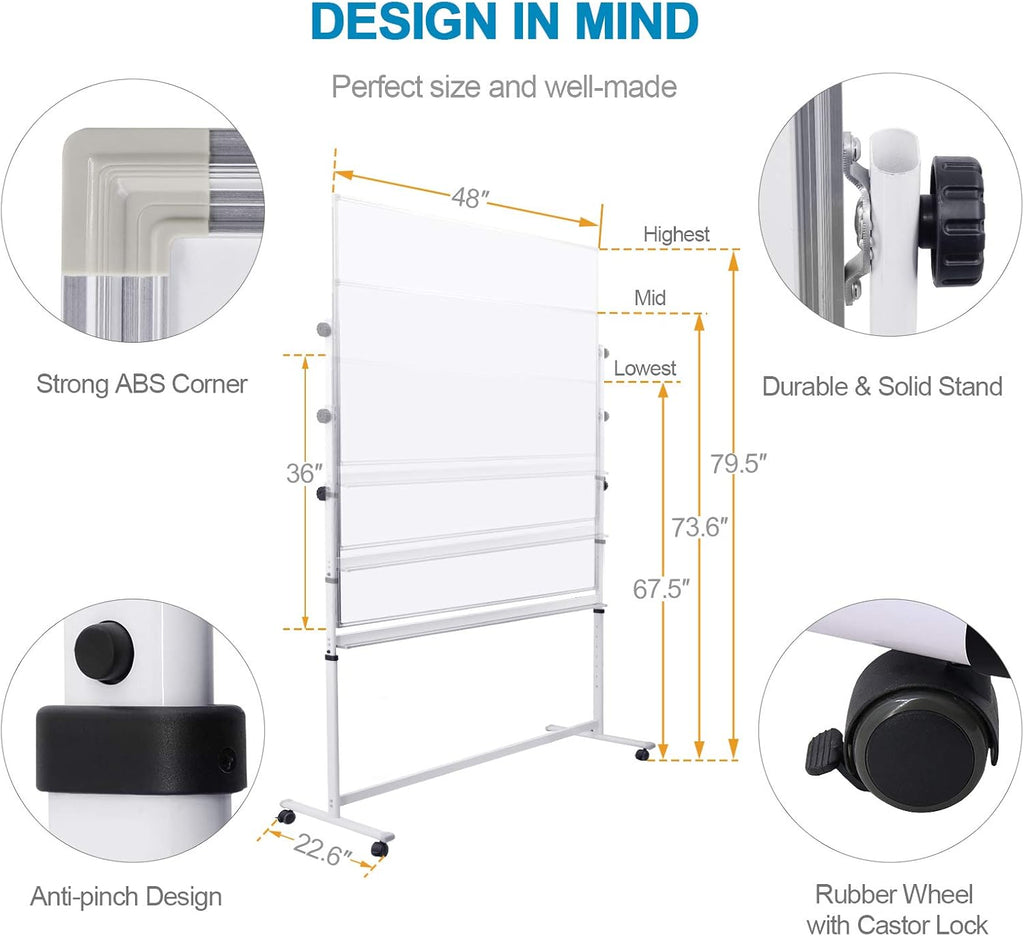48x36 Height Adjustable Double Sided Magnetic Whiteboard with Stand J228429