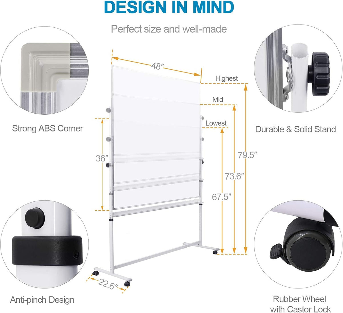 48x36 Height Adjustable Double Sided Magnetic Whiteboard with Stand J228429