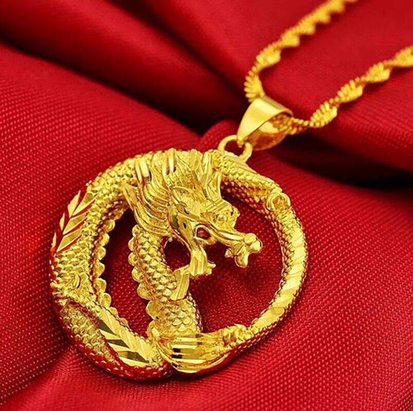 18k Gold Filled Sterling Silver Dragon Link Pendant Necklace O312144