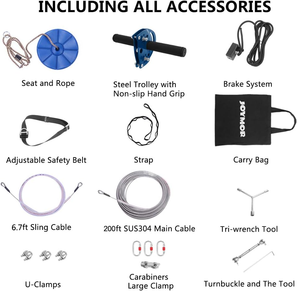 304 Stainless Steel Cable Zip Line Kit with Detachable Trolley (200ft) S33023