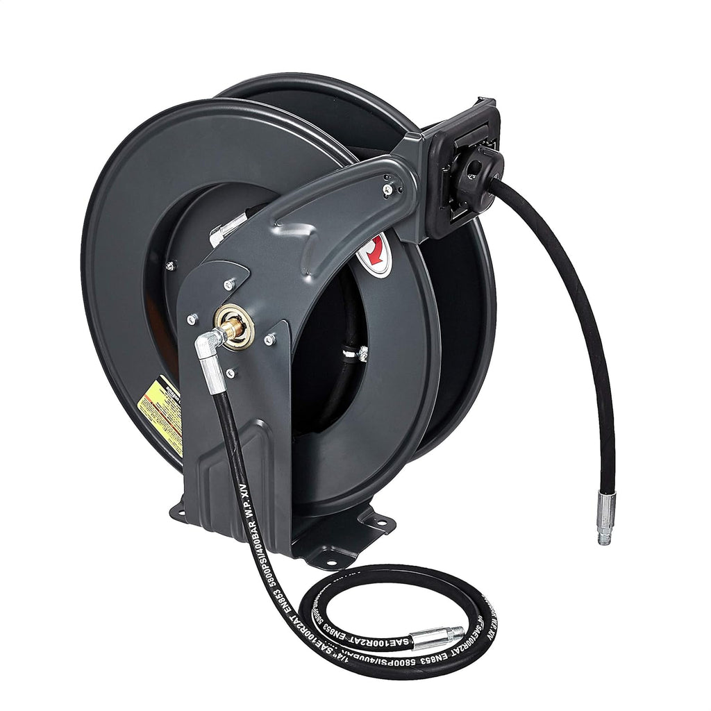 Retractable Heavy Duty Grease Hose Reel 1/4" x 50' High Pressure Hose 5800 PSI R802153