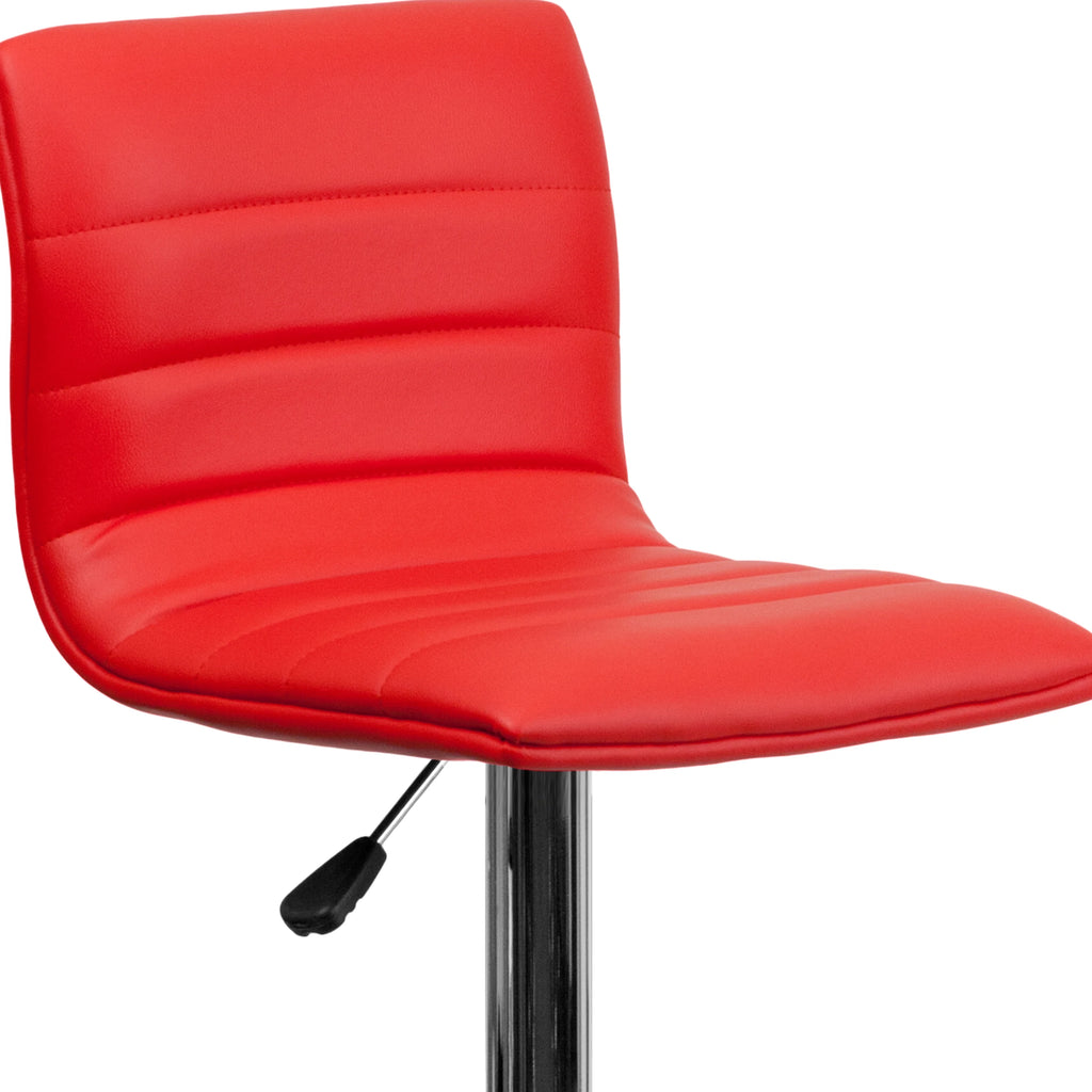 Red Vinyl Upholstered Mid-Back Stool with Chrome Pedestal Base W50539