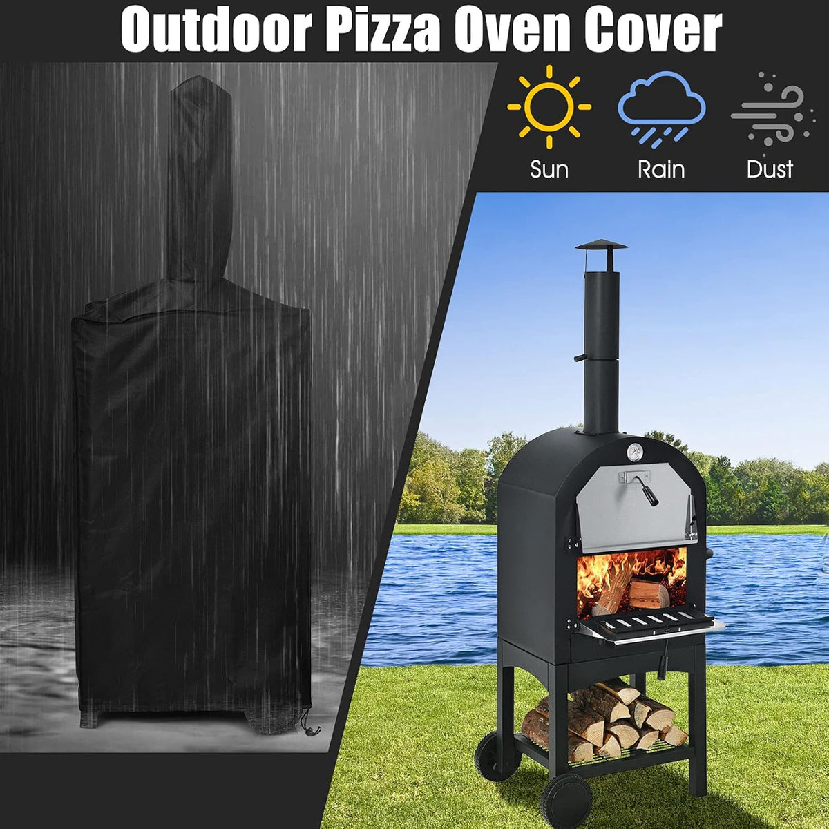 Wood Fire Pizza Oven with Wheels and Waterproof Cover M467048